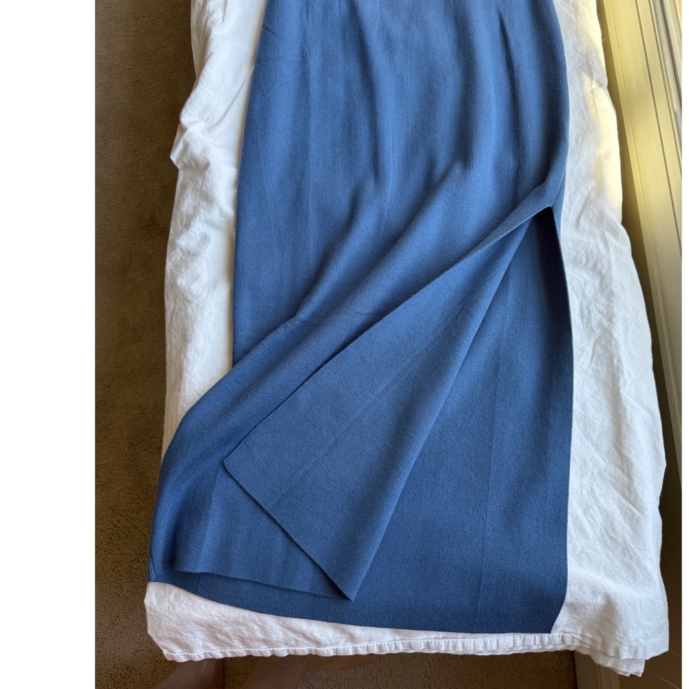 ZESICA Blue Ribbed Knit Contrast Trim Sleeveless Side Slit Midi Dress Medium - Picture 5 of 8